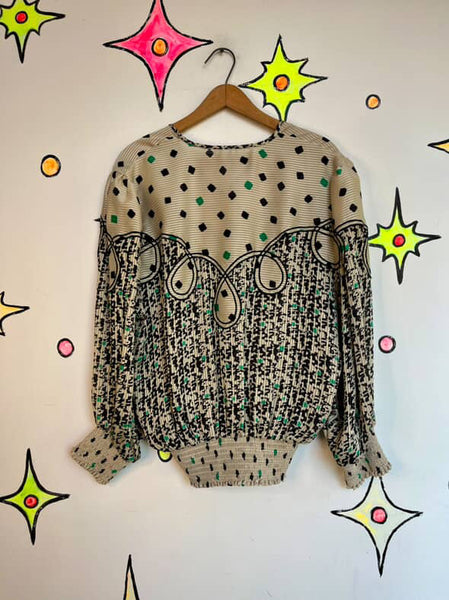 Vintage 70s/80s Silky Disco Glam Boho Grunge Dolman Sleeve Blouse – Small/Medium