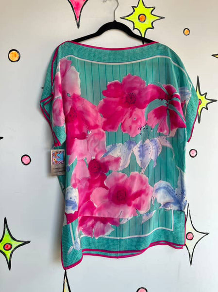 Vintage Billie Kunody Art Print Silk Oversized Boho Top / Blouse - Flowy One Size