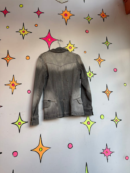 Guess Y2K Denim Blazer Distressed Charcoal Indie Sleaze Jacket S