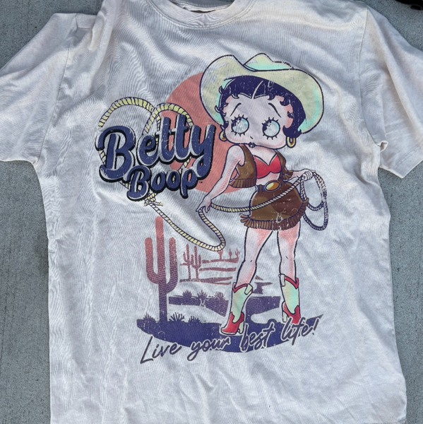Betty Boop Tee Retro Western Cowgirl Grunge Novelty T-Shirt M/L