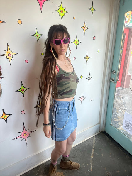 Vintage 90s Denim Mini Skirt Grunge Skater Y2K Emo Jean Skirt Size S
