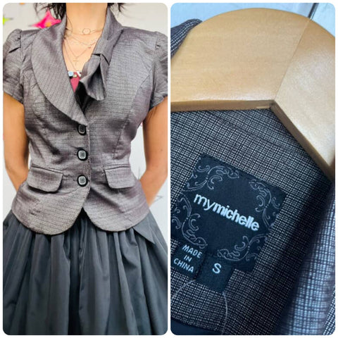 Y2K Indie Sleaze Preppy Glam Gray Short Sleeve Blazer Top - My Michelle - Size S