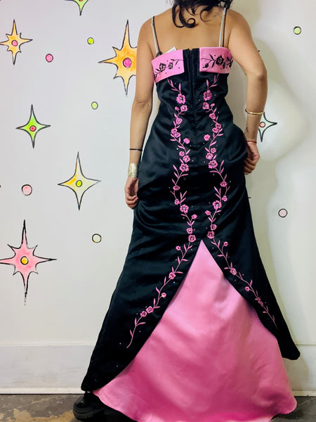 Vintage Y2K Pink & Black Formal Goth Fairy Princess Coquette Prom Party Dress 8
