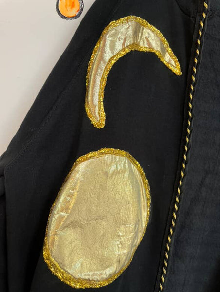 Vintage 80s Black Embellished Celestial Witchy Stars Moons Sweater L XL