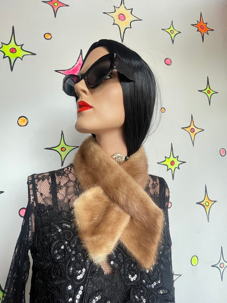 Vintage Mink Fur Scarf Old Hollywood Glam Luxe Winter Wrap Boho Chic Stole