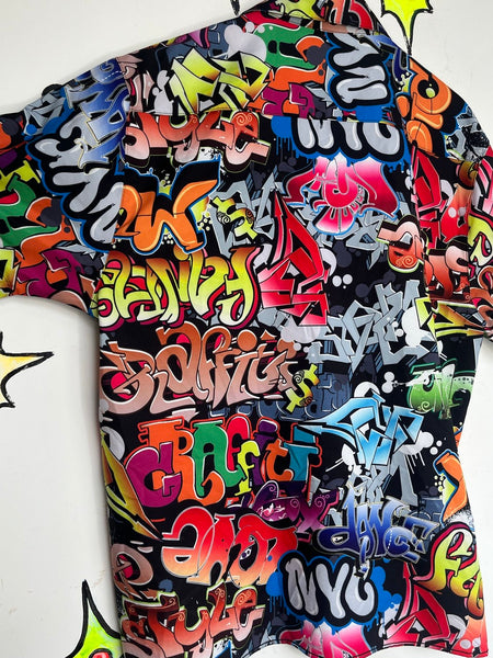 Vintage Graffiti Shirt Retro Y2K Pop Art Rainbow Top 90s Abstract Disco XL