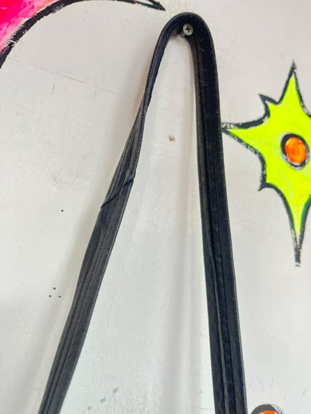 Vintage Black Leather Fringe Crossbody Bag Grunge Rock n Roll Boho Concho Purse