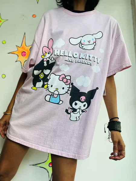 90s Y2K - Pink Hello Kitty and Friends Official Sanrio Graphic Tee T Shirt - XL
