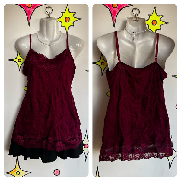 Vintage 90s Y2K | Merlot Burgundy Goth Coquette Fairy Grunge Lace Cami Top | XL