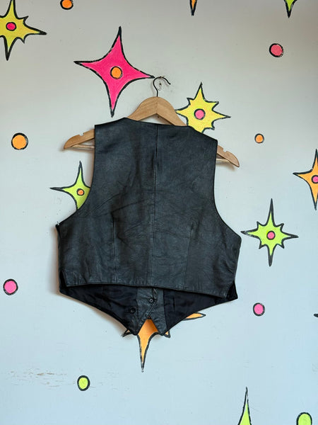 Vintage Black Leather Vest Western Biker Rocker Moto Grunge Vest S/M