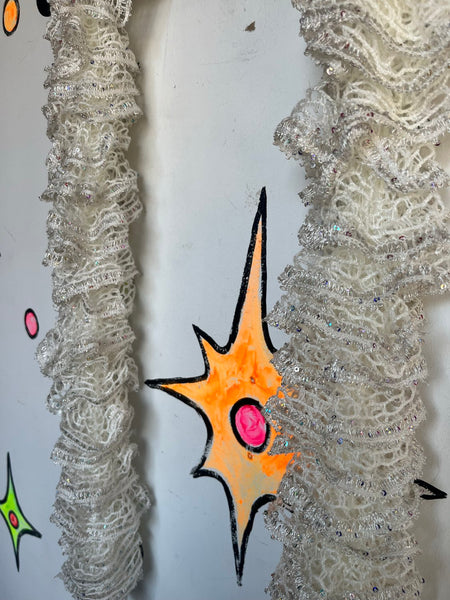 Y2K White Sequin Scrunch Scarf Cabbagecore Fairy Grunge Rococo Ruffle Boa Wrap