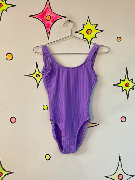 80s 90s Pastel Purple Swimsuit Ribbed One Piece Vintage Retro Swim or Bodysuit S