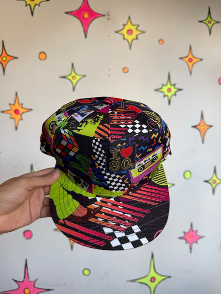 Retro 80s Party Baseball Cap Cassette Tape Rubix Cube Novelty Hat Pop Art
