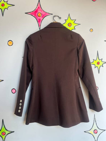 70s Evan Picone Neiman Marcus Chocolate Brown Blazer Big Collar Retro Jacket 0/2