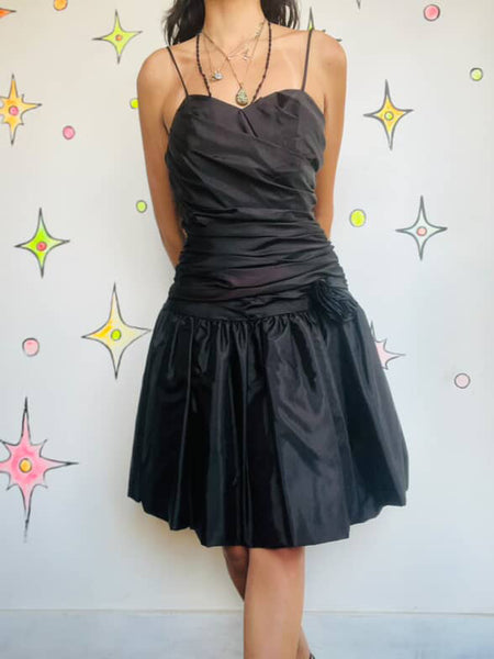 Vintage 80s Little Black Dress - Poofy Formal Party Prom - Small