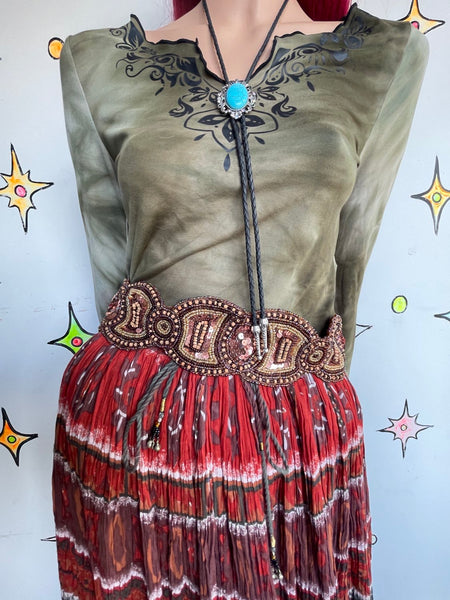 Brown Fully Beaded Sequin India Belt Boho Fairy Grunge Y2K Maximalist Mori Kei
