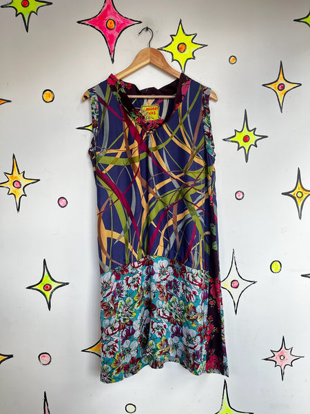 Vintage Johnny Was Silk Patchwork Midi Dress - Boho Fairy Grunge Artwear - M