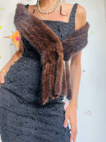 Vintage Hollywood Glam Mob Wife Mink Fur Scarf – 1950s Starlet Style