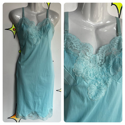 Vintage 1950s 60s | Pale Pastel Blue Lace Fairy Babydoll Lingerie Slip | 36