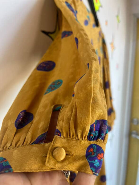 Vintage 80s Rainbow Silk Wearable Art Goddess Secretary Dress Set – Small