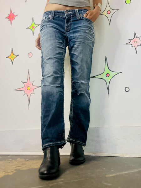 Y2K Denim Jeans – Embellished Low-Rise Flare – Indie Sleaze / Fairy Grunge – 26