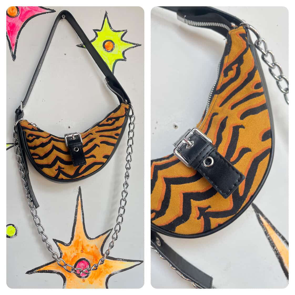 Y2K | Fairy Grunge | Tiger Print Mini Shoulder Bag w/ Chain Strap Harware