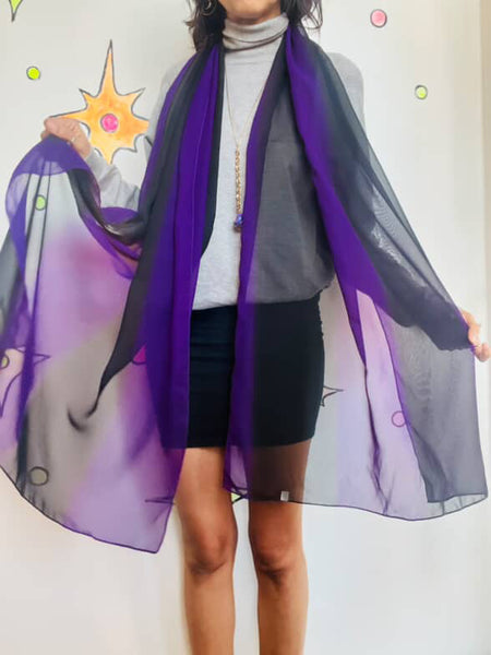 Vintage Purple & Black Semi-Sheer Oversized Scarf – Boho Glam Goth Scarf / Shawl