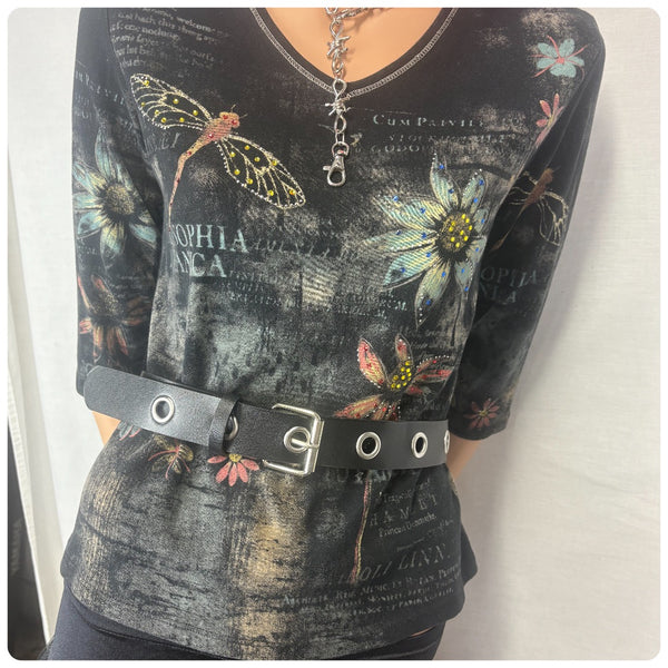 Vintage Y2K Grunge Fairy Whimsy Goth Tattoo Print Bling Wearable Art Top - M