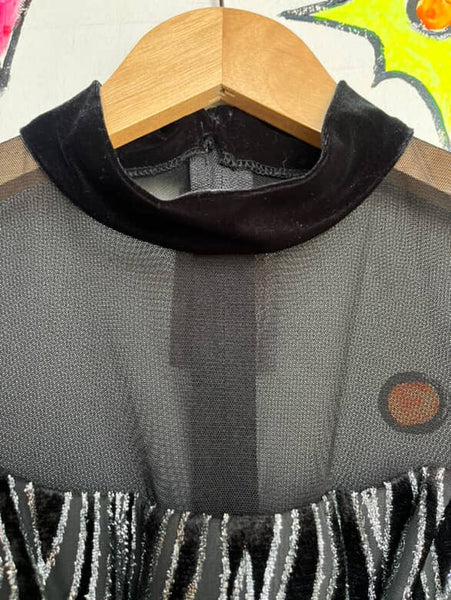 Vintage 90s Joseph Ribkoff Black Mesh Top Silver Zebra Stripe Velvet Burnout S