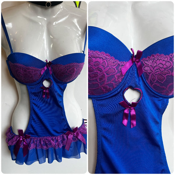 Vintage Y2K | Blue & Purple Sexy Fairy Goth Punk Teddy Lingerie | Size Small