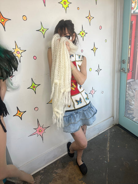 Fuzzy White Mohair Scarf Winter Coquette Softgirl Clean Girl Aesthetic