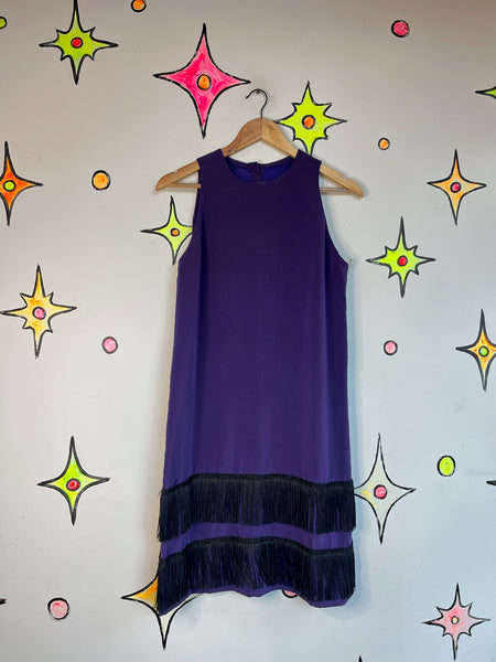Purple & Black Flapper Fringe Dress – 1920s Gatsby Holiday Party Costume - M
