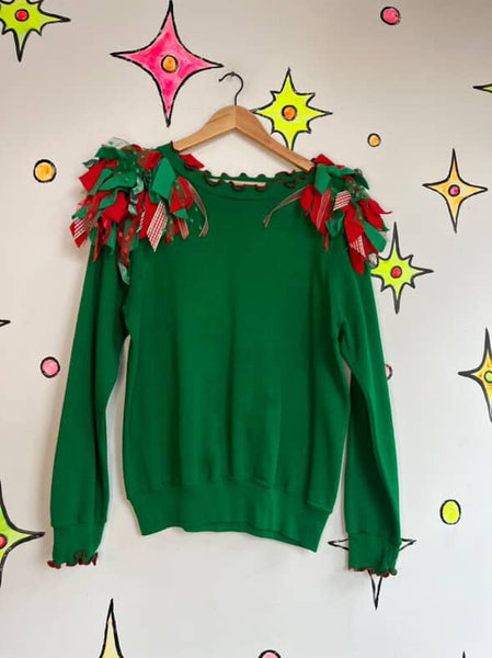 Vintage 80s Tacky Ugly Christmas Sweater w Bows | Holiday Party Sweater | M