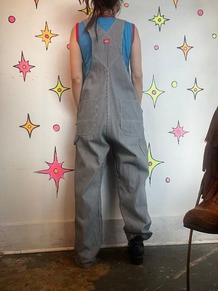 Vintage Dickies Railroad Pinstripe 38x30 Denim Bib Overalls Workwear Grunge XL