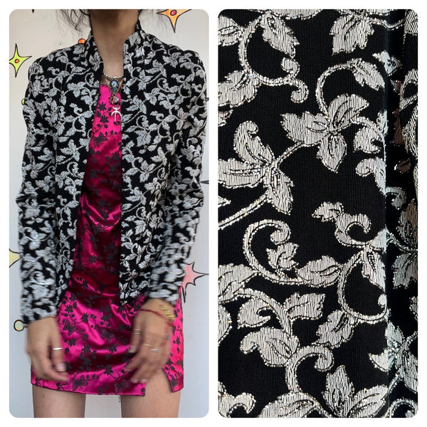 Y2K XSCAPE Silver Glitter Floral Brocade Shrug Romantic Whimsigoth Cardigan S