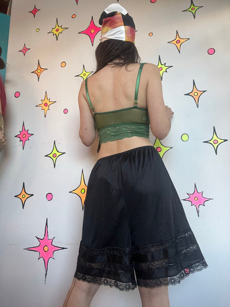 Vintage Black Tap Panties Lace Nylon Bloomers Lingerie Lounge Shorts XL+