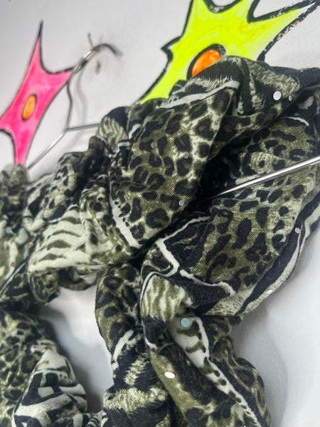 Y2K Green Animal Print Scrunch Scarf Indie Sleaze McBling Fairy Grunge