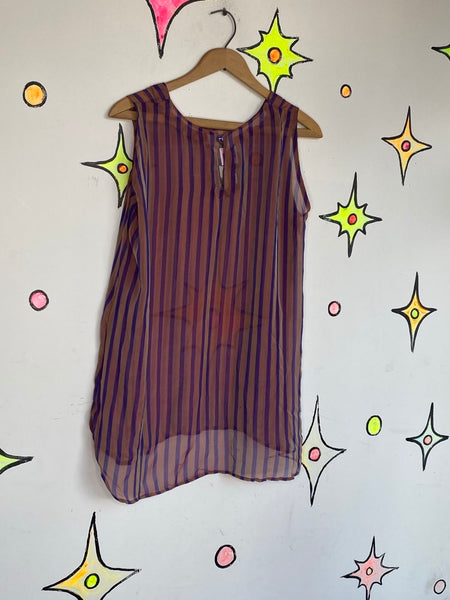 Sheer Purple Striped Silk Mini Dress or Top Fairy Grunge Romantic Piratecore M