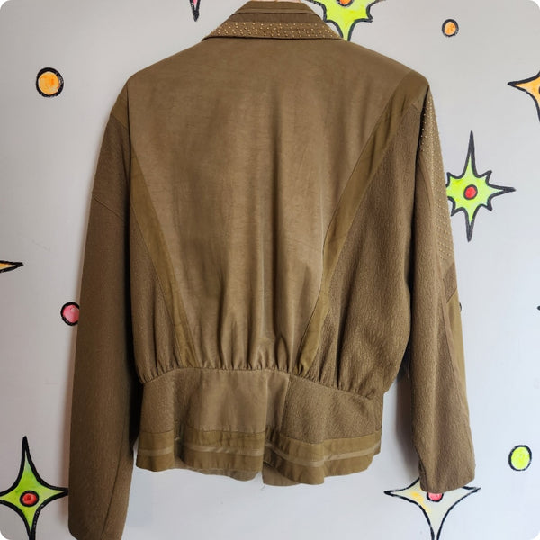 Vintage 80s | Tan Studded Cropped Grunge Punk Bomber Jacket | L