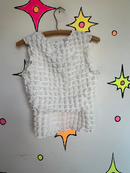 Y2K White Popcorn Two Piece Set | Stretch Mini Skirt Crop Top Coquette Resort M