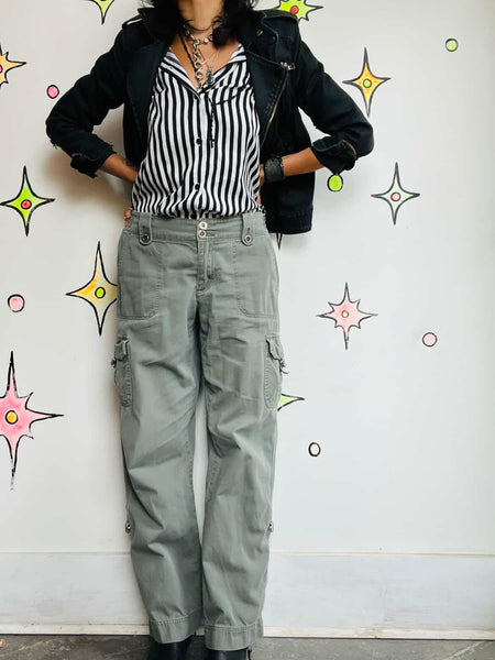 90s/Y2K Super Soft Lee Military Green Cargo Utility Pants – Distressed 9/10 M
