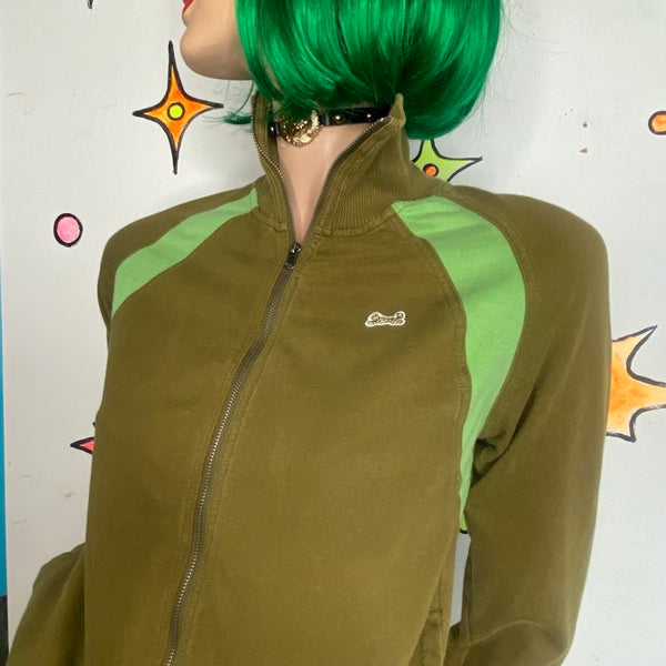 Vintage 90s Sporty Green Le Tigre Turtleneck Zip Up Sweater Jacket Preppy - S