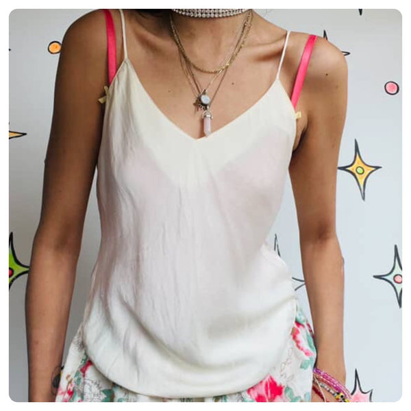 Vintage 90s Y2K | Creamy Off White Silk Coquette Fairy Grunge Goddess Cami Top S