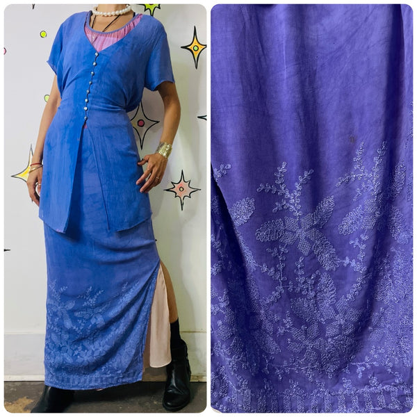 Vintage 90s Lilac Witchy Boho Maxi Dress - Fairy Grunge Revival - Side Slit - 12