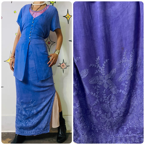 Vintage 90s Lilac Witchy Boho Maxi Dress - Fairy Grunge Revival - Side Slit - 12
