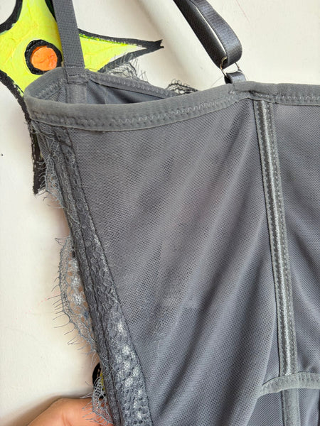 Y2K Gray Lace Corset Top Victorian Lingerie Fairy Grunge Babydoll Cami M