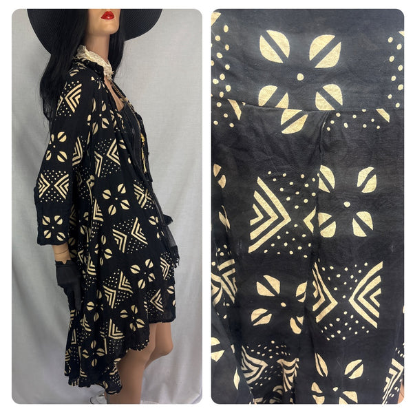 Vintage 90s Black Witchy Boho Fairy Grunge Kimono Shirt Dress S