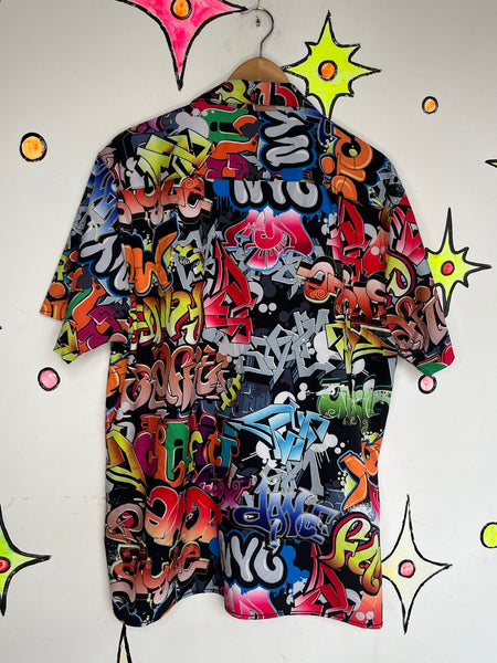 Vintage Graffiti Shirt Retro Y2K Pop Art Rainbow Top 90s Abstract Disco XL