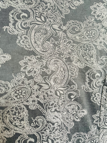 Y2K Silver Paisley Print Coat | Vamp Glam Goth Fairycore Romantic Medium - M