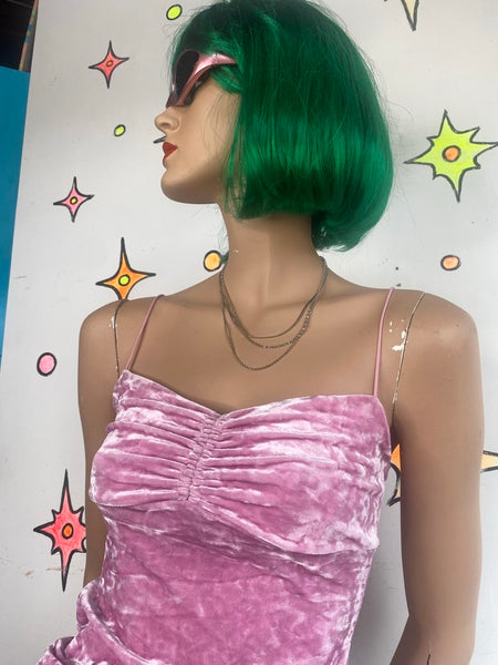 Y2K Urban Outfitters Pink Crush Velvet Mini Dress Pastel Kawaii Bodycon Slip XS
